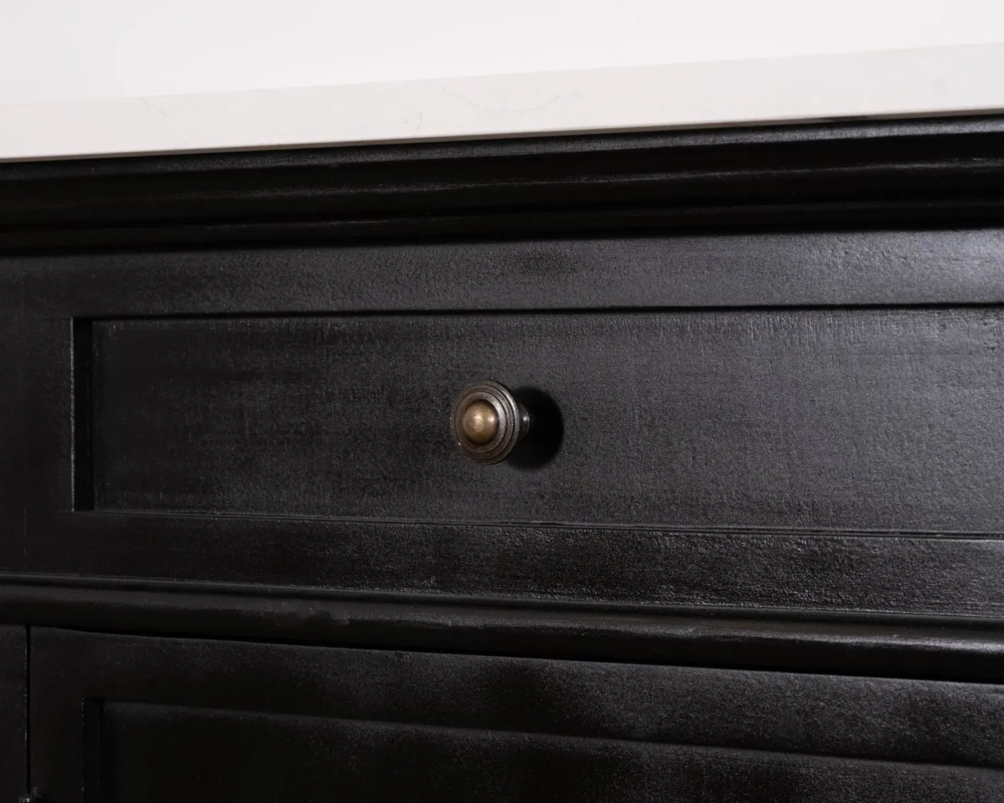 Clearance Meuble double vasque coins arrondis bois noir quartz blanc "Églantine" Meuble Sous Vasque