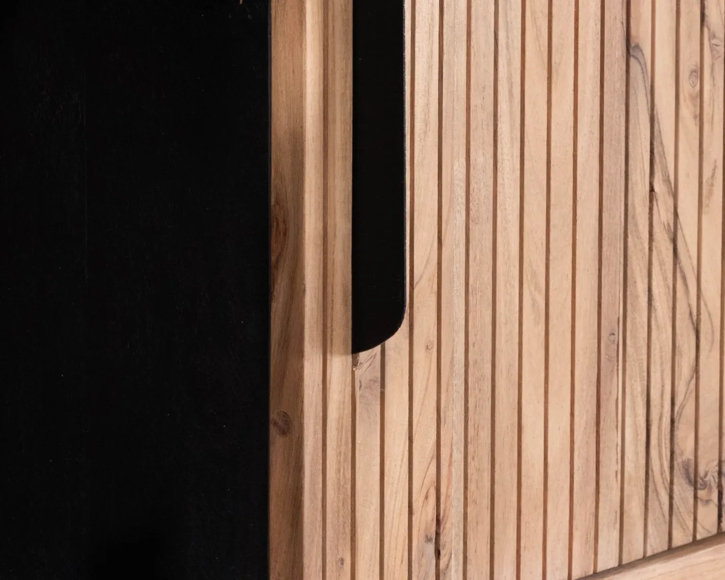 Clearance Meuble haut multi-rangement design rétro "Bopee" acacia avec éclairage LED Vitrine Et Argentier|Rangement