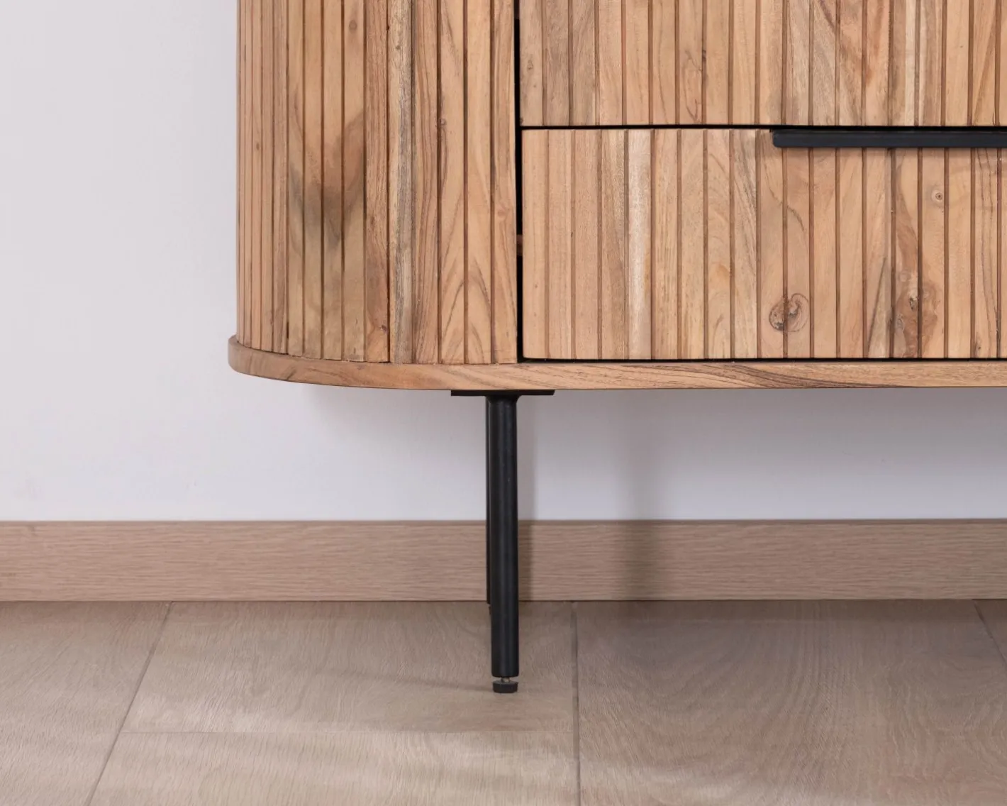 Clearance Meuble haut multi-rangement design rétro "Bopee" acacia avec éclairage LED Vitrine Et Argentier|Rangement