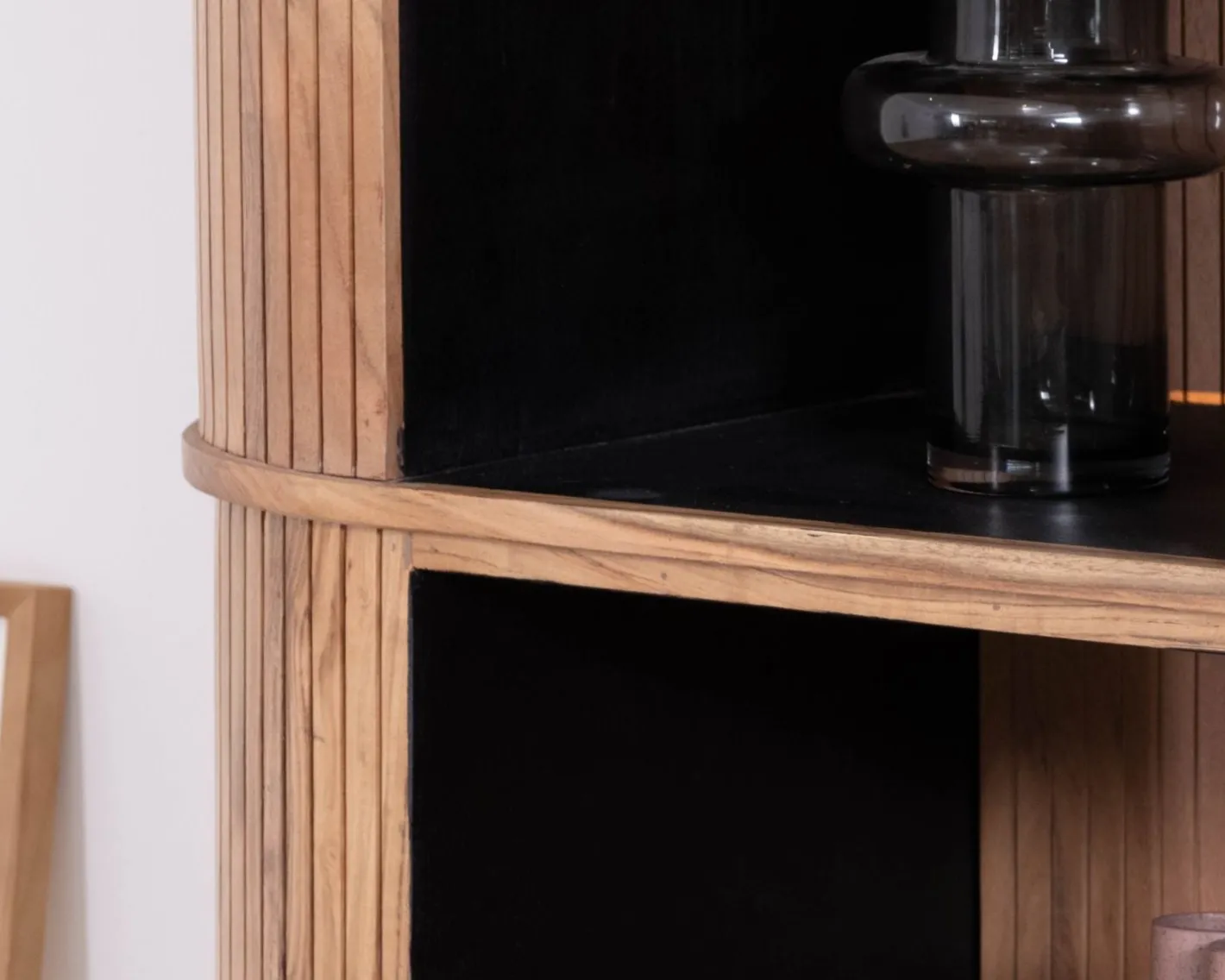 Clearance Meuble haut multi-rangement design rétro "Bopee" acacia avec éclairage LED Vitrine Et Argentier|Rangement
