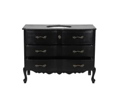 Meuble salle de bain en manguier noir et pierre tiroirs rétro style commode Meuble Sous Vasque