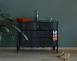 Meuble salle de bain en manguier noir et pierre tiroirs rétro style commode Meuble Sous Vasque