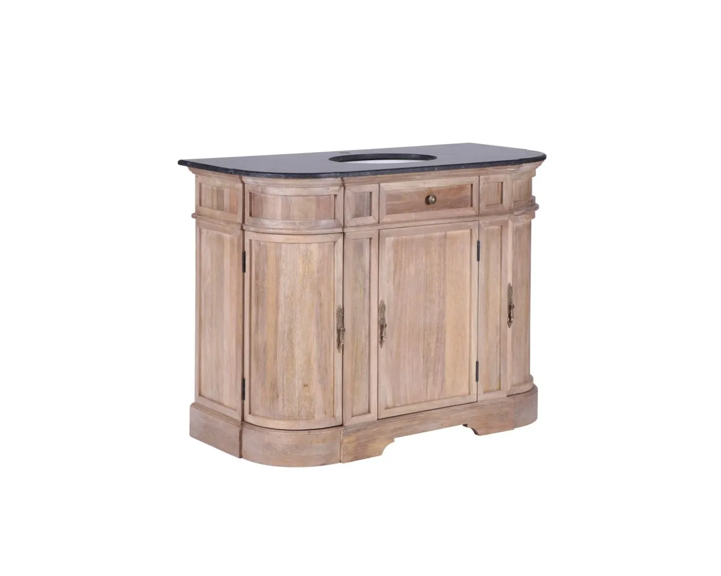 Hot Meuble salle de bain pierre 1 vasque bois massif arrondi "Églantine" Meuble Sous Vasque