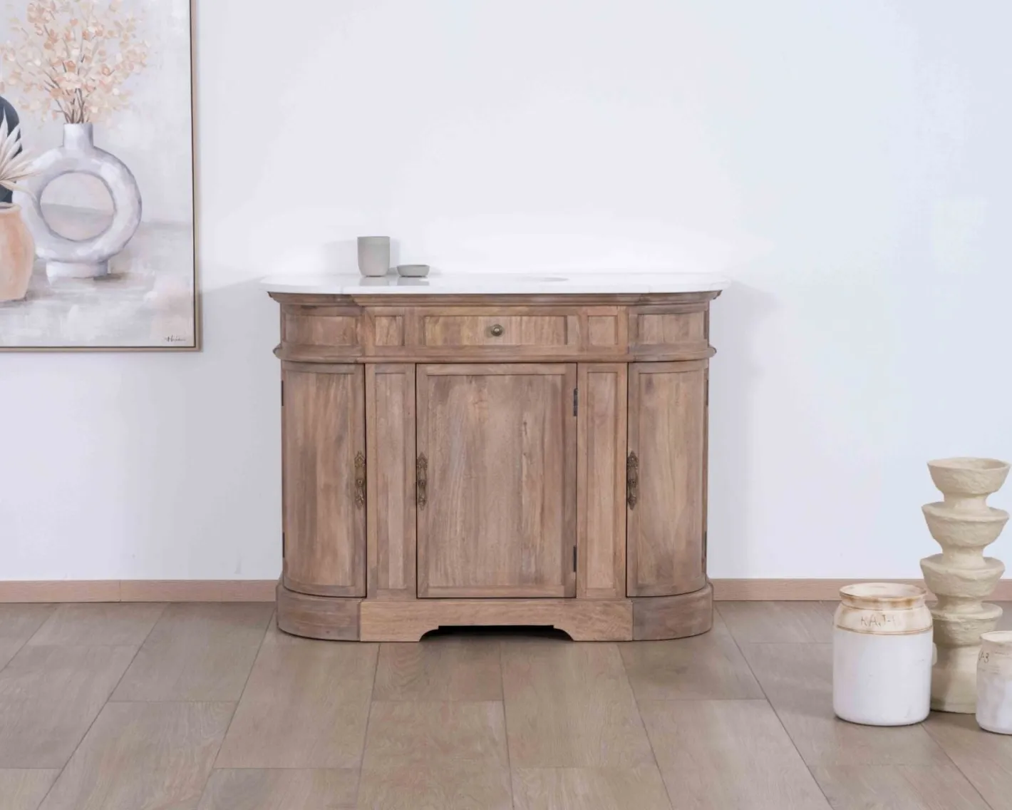 Discount Meuble salle de bain 1 vasque manguier massif quartz blanc "Églantine" Meuble Sous Vasque