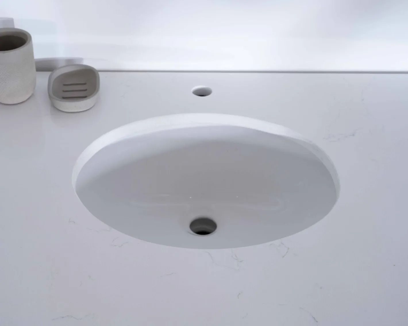 Discount Meuble salle de bain 1 vasque manguier massif quartz blanc "Églantine" Meuble Sous Vasque