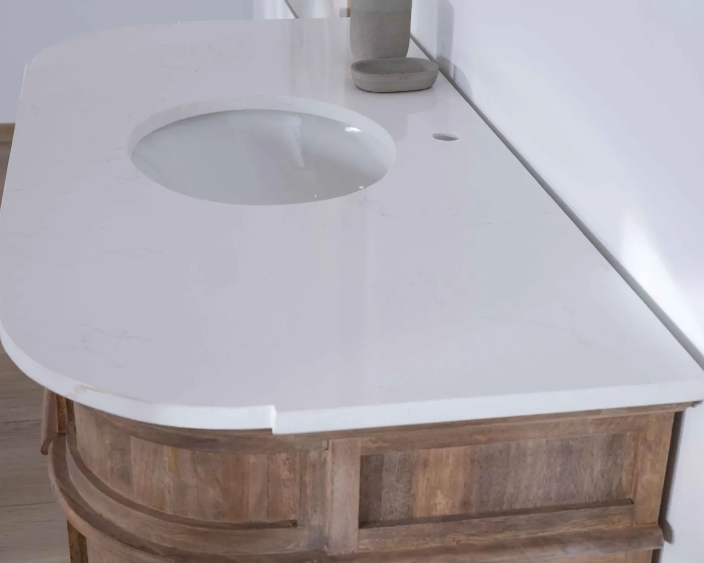 Discount Meuble salle de bain 1 vasque manguier massif quartz blanc "Églantine" Meuble Sous Vasque