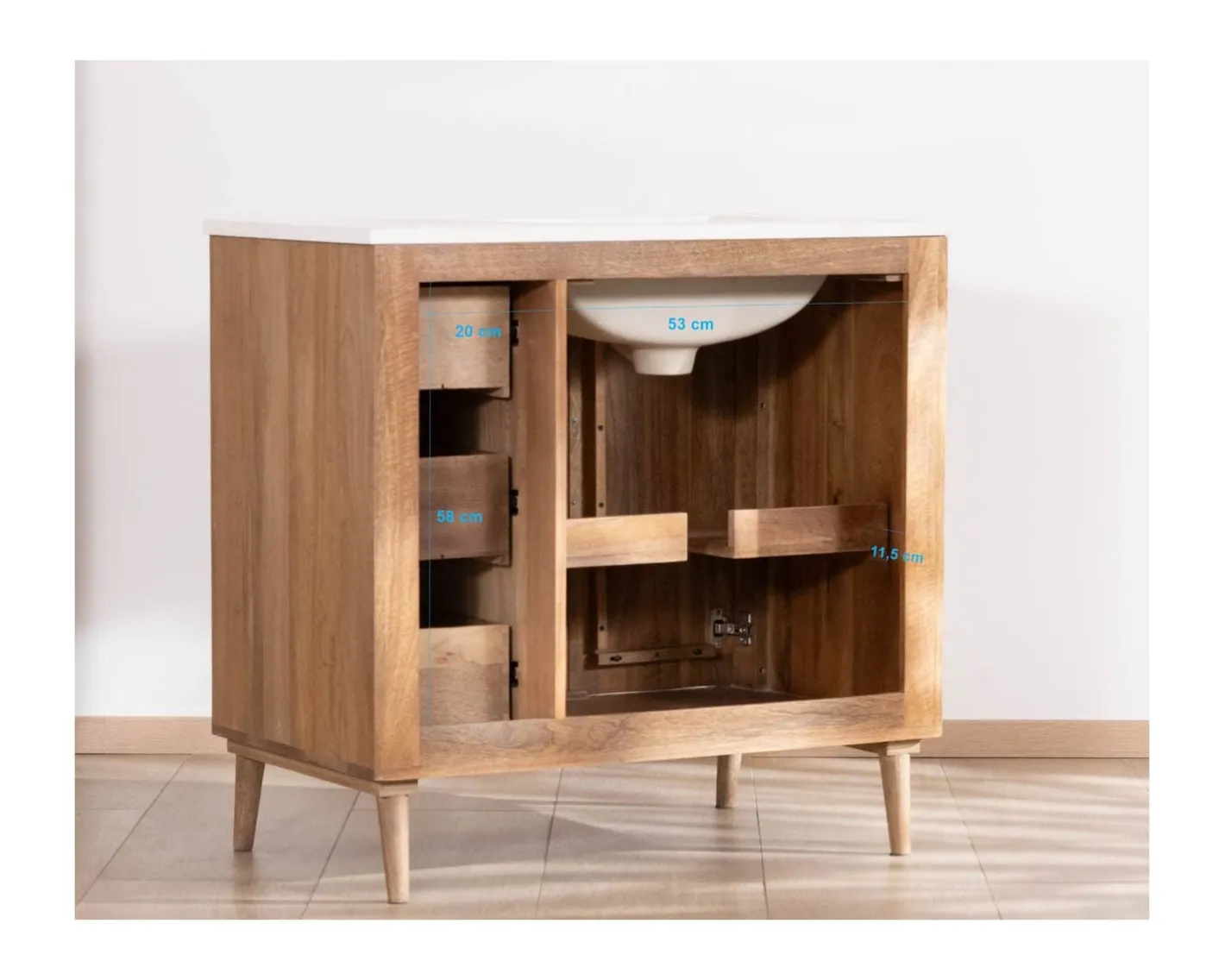 Discount Meuble simple vasque 90 cm "Malova" en manguier massif style vintage chic Meuble Sous Vasque