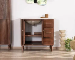 Sale Meuble simple vasque en manguier foncé "Malova" 90 cm style rétro chic Meuble Sous Vasque