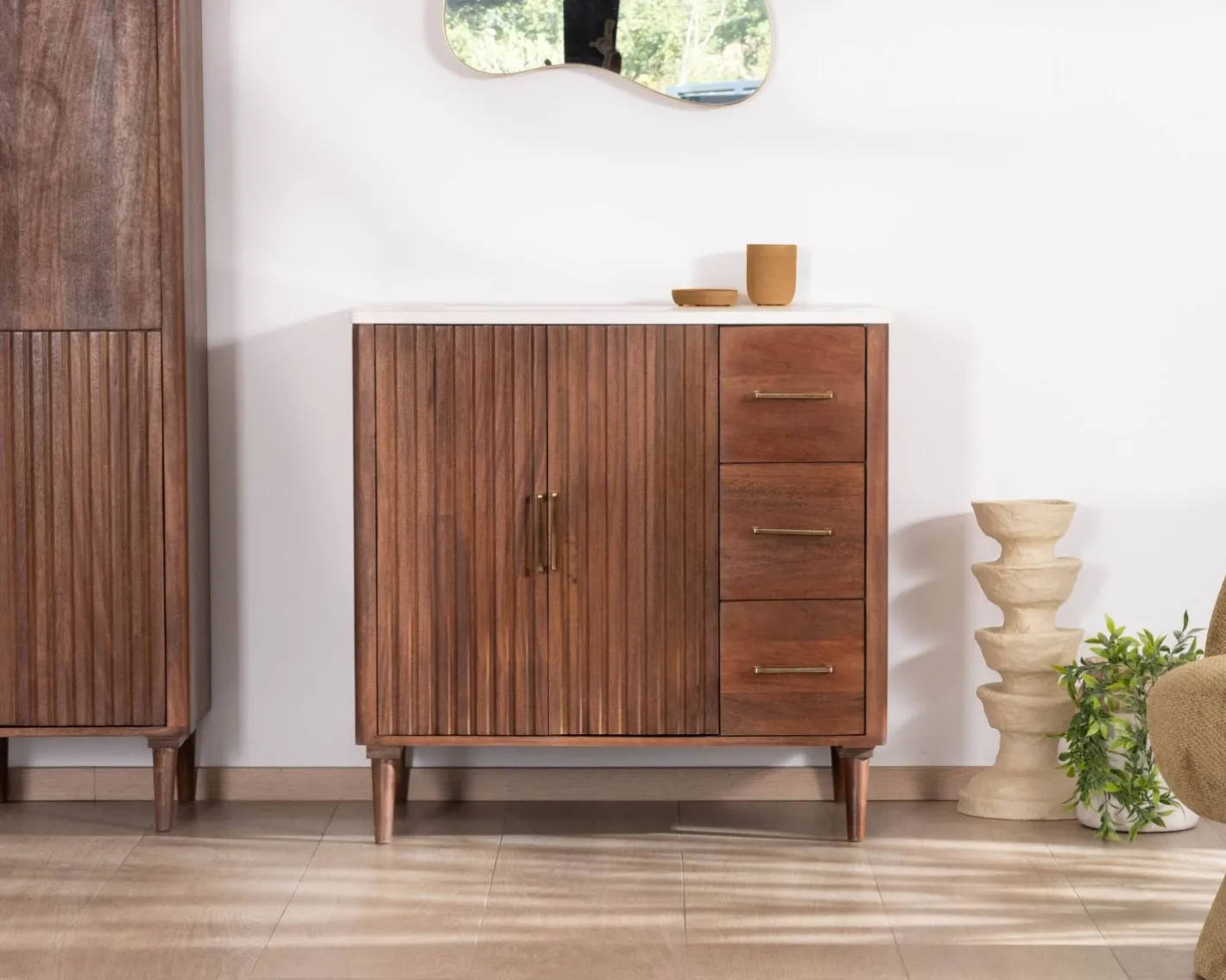 Sale Meuble simple vasque en manguier foncé "Malova" 90 cm style rétro chic Meuble Sous Vasque