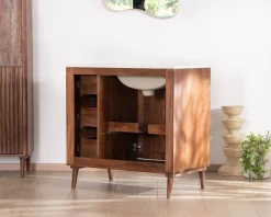 Sale Meuble simple vasque en manguier foncé