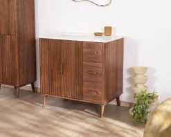 Sale Meuble simple vasque en manguier foncé