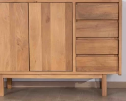 Discount Meuble sous vasque 120 cm avec portes et tiroirs "Kahiko" en manguier teinte chêne clair Meuble Sous Vasque