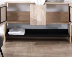 Discount Meuble sous vasque 120 cm en bois naturel et noir