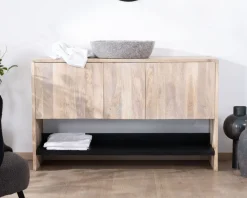 Discount Meuble sous vasque 120 cm en bois naturel et noir