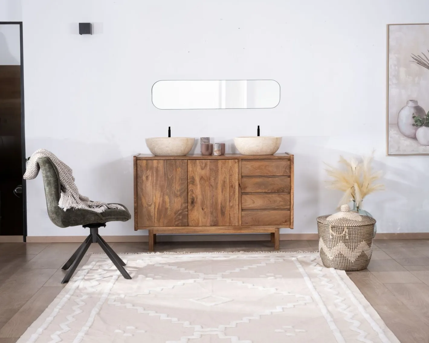 Best Meuble sous vasque 140 cm en manguier foncé avec portes et tiroirs "Kahiko" Meuble Sous Vasque