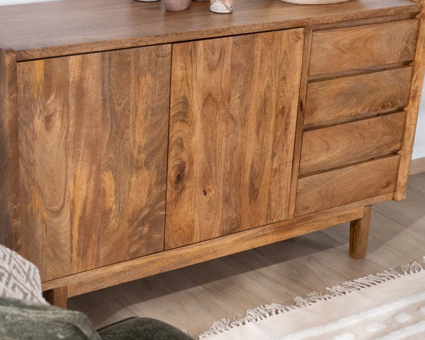 Best Meuble sous vasque 140 cm en manguier foncé avec portes et tiroirs "Kahiko" Meuble Sous Vasque