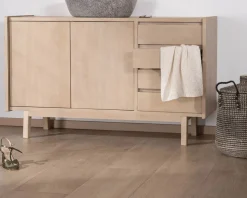 Sale Meuble sous vasque 140 cm en manguier blanchi avec portes et tiroirs "Kahiko" Meuble Sous Vasque