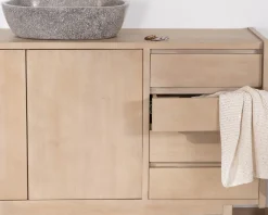 Sale Meuble sous vasque 140 cm en manguier blanchi avec portes et tiroirs