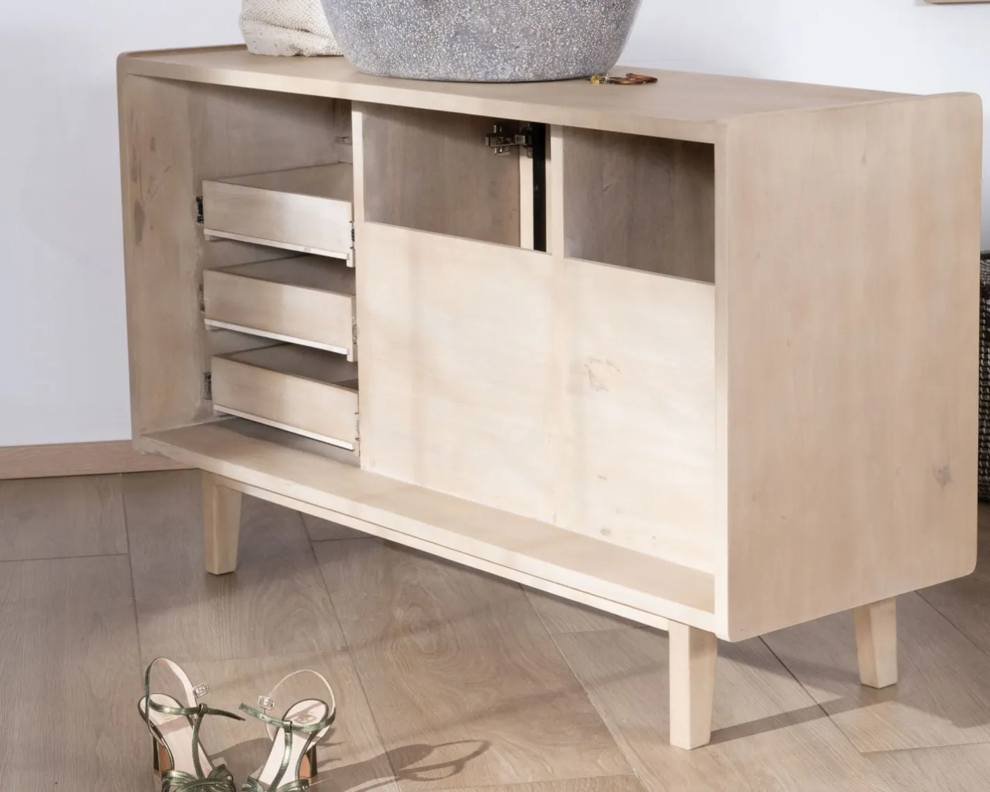 Sale Meuble sous vasque 140 cm en manguier blanchi avec portes et tiroirs "Kahiko" Meuble Sous Vasque