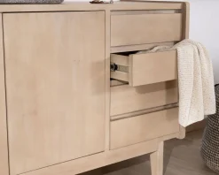 Sale Meuble sous vasque 140 cm en manguier blanchi avec portes et tiroirs