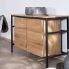 Hot Meuble sous vasque contemporain en teck 120 cm "Wavy" piètement design en métal Meuble Sous Vasque