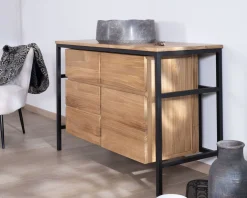 Hot Meuble sous vasque contemporain en teck 120 cm "Wavy" piètement design en métal Meuble Sous Vasque