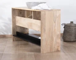 Hot Meuble sous vasque double en bois graphique naturel et noir