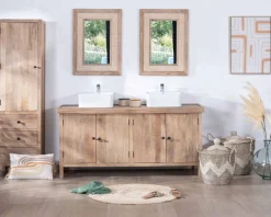 Online Meuble sous vasque double en manguier massif sablé 165cm