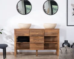 Online Meuble sous vasque en manguier foncé 120 cm avec niches et tiroirs "Kahiko" Meuble Sous Vasque