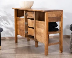 Online Meuble sous vasque en manguier foncé 120 cm avec niches et tiroirs