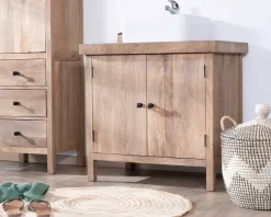 Sale Meuble sous vasque simple en manguier massif 80cm 2 portes