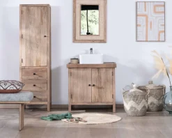 Sale Meuble sous vasque simple en manguier massif 80cm 2 portes