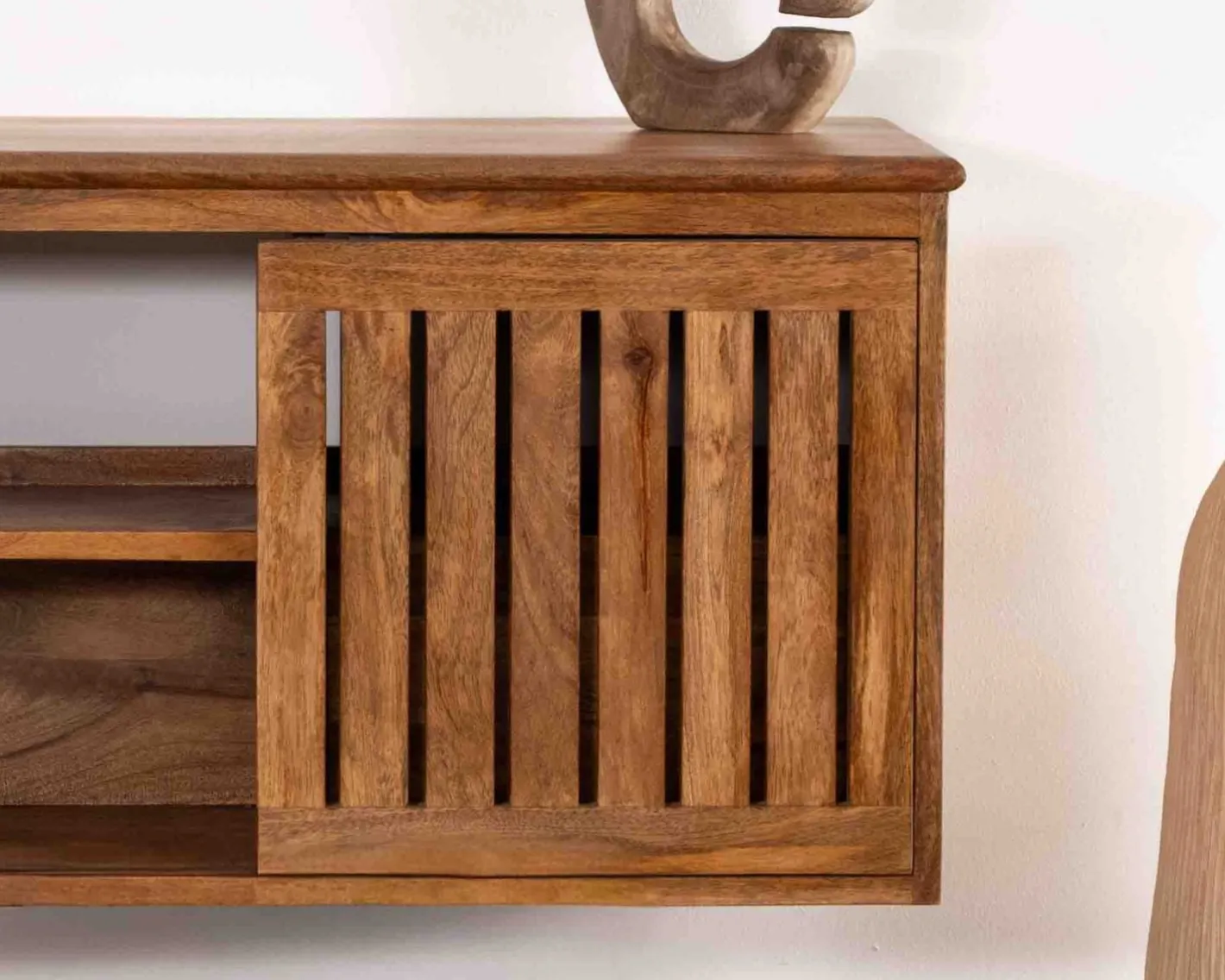 Clearance Meuble sous vasque à suspendre 90 cm "Bulle" en manguier foncé Meuble Sous Vasque