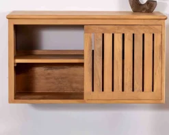 Best Meuble sous vasque à suspendre 90 cm "Bulle" en manguier teinte chêne clair Meuble Sous Vasque