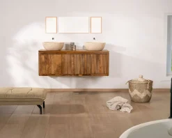 Discount Meuble sous vasque suspendu 140 cm en manguier foncé