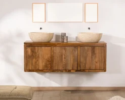 Discount Meuble sous vasque suspendu 140 cm en manguier foncé