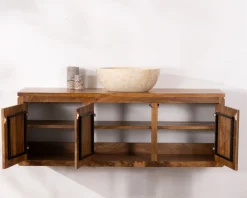 Discount Meuble sous vasque suspendu 140 cm en manguier foncé
