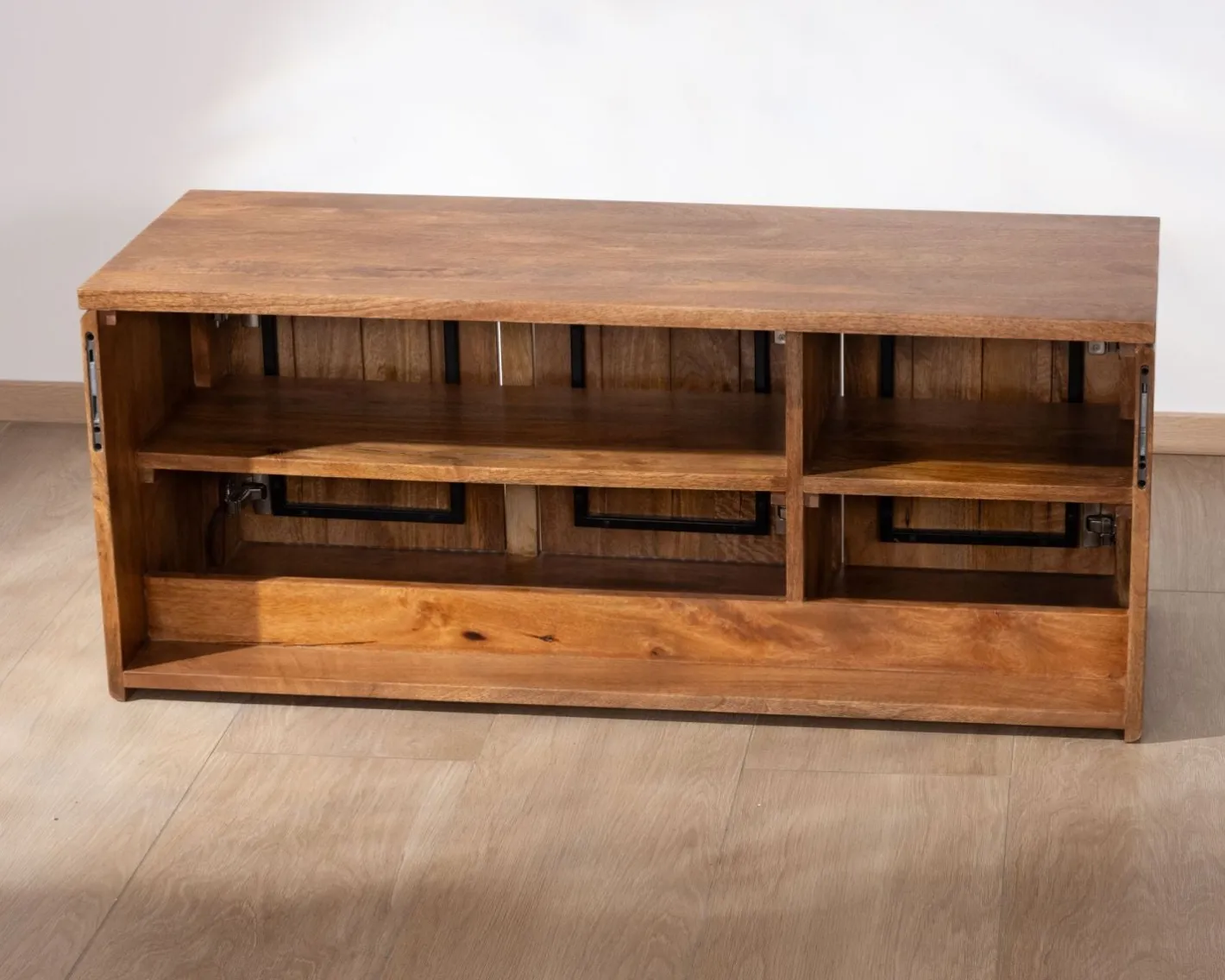 Discount Meuble sous vasque suspendu 140 cm en manguier foncé "Nani" façades bi-texturées Meuble Sous Vasque