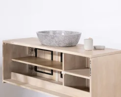 Hot Meuble sous vasque suspendu 140 cm en manguier blanchi