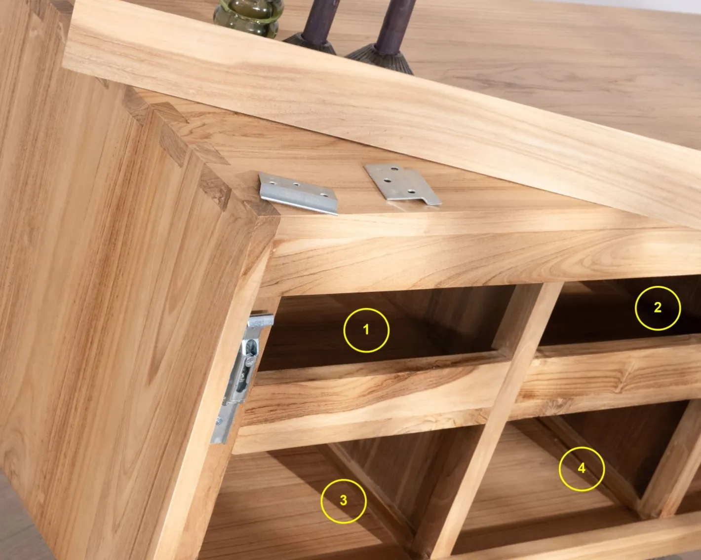 Clearance Meuble sous vasque suspendu en teck avec portes coulissantes 140 cm "Tao" Meuble Sous Vasque