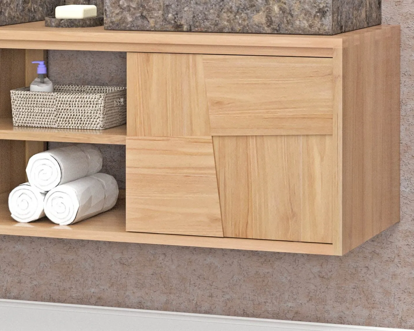 Clearance Meuble sous vasque suspendu en teck avec portes coulissantes 140 cm "Tao" Meuble Sous Vasque