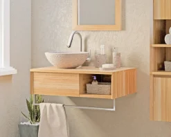 New Meuble sous vasque suspendu en teck avec porte serviette 80 cm "Tika" Meuble Sous Vasque