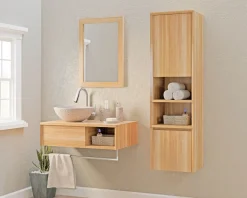 New Meuble sous vasque suspendu en teck avec porte serviette 80 cm