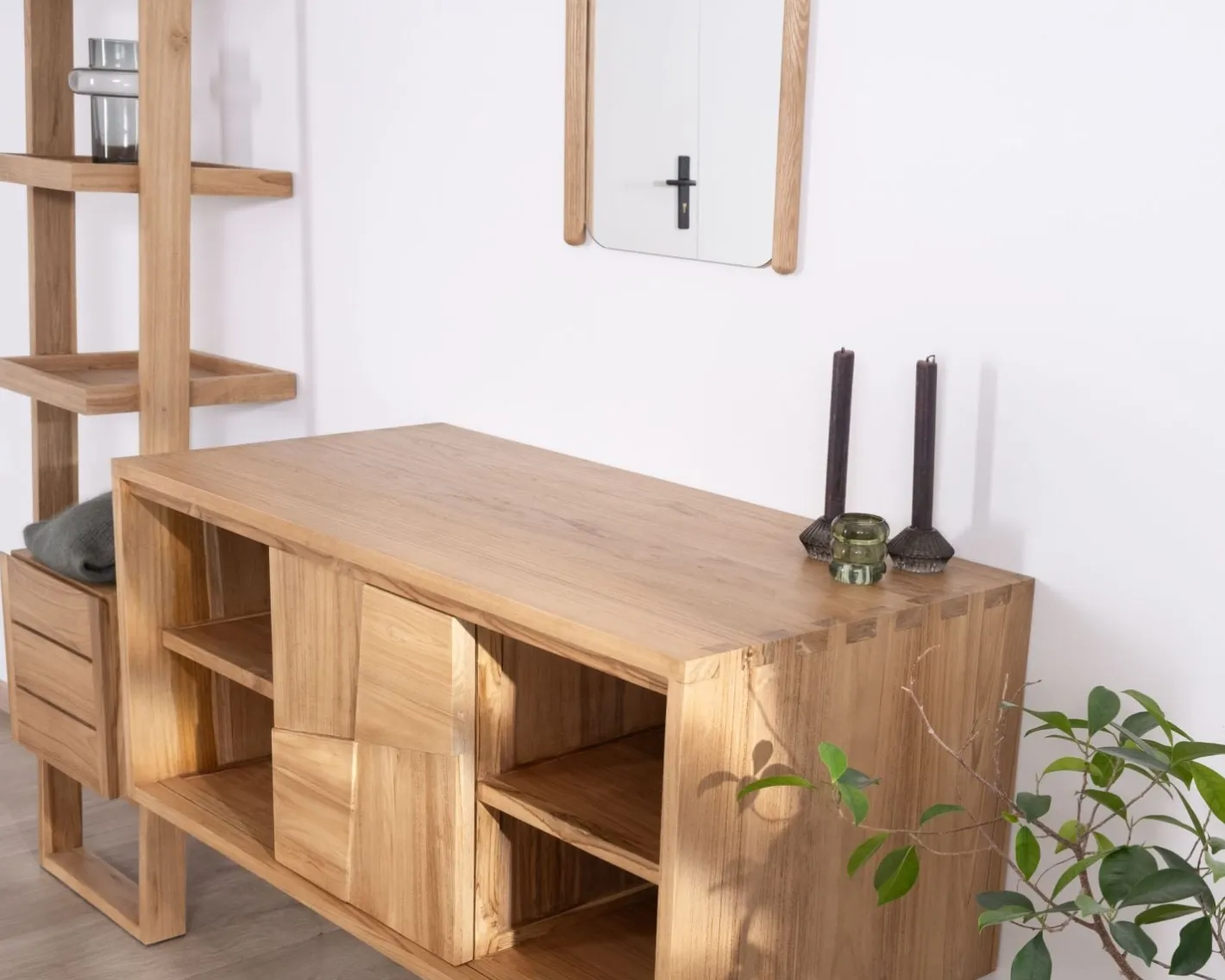 New Meuble sous vasque suspendu en teck avec portes coulissantes "Tao" 105 cm Meuble Sous Vasque