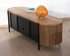 Hot Meuble télé arrondi et façades cannelées en teck recyclé "Troms" 160 cm Meuble Télé