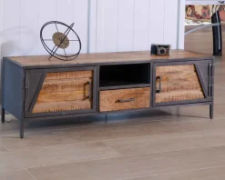 Hot Meuble télé bois et métal gris style industriel "Vista" 150 cm Meuble Télé