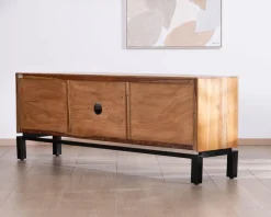 Online Meuble télé 175 cm bicolore contemporain "Olonie" en teck naturel et métal Meuble Télé