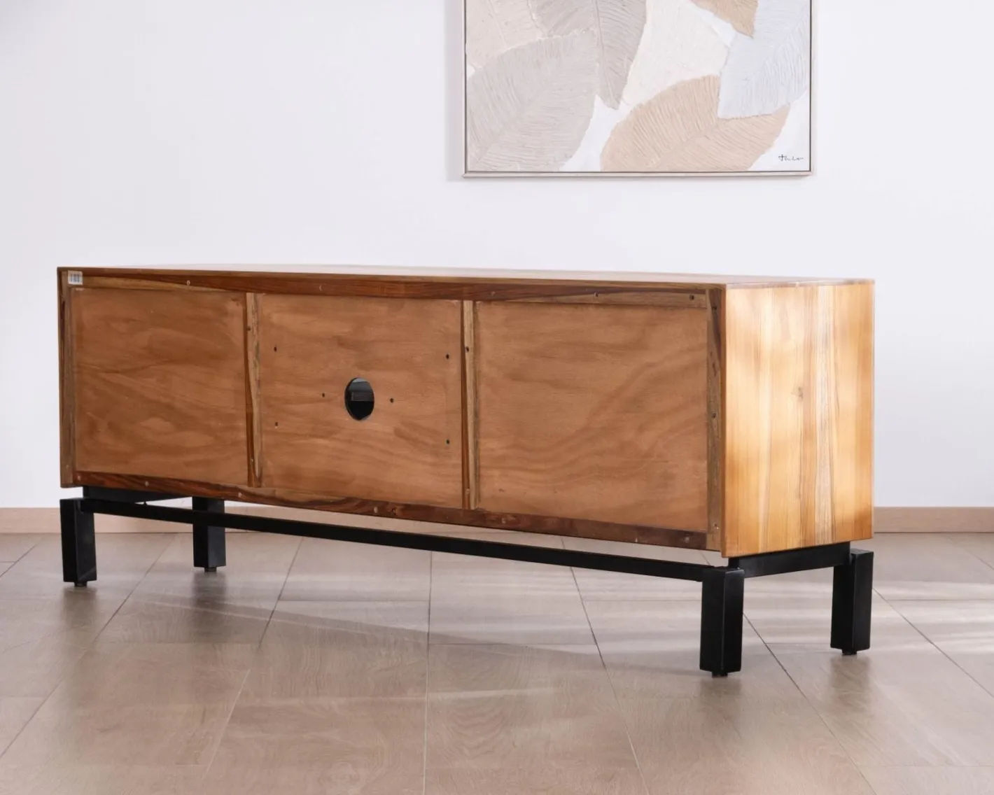 Online Meuble télé 175 cm bicolore contemporain "Olonie" en teck naturel et métal Meuble Télé