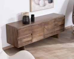 Hot Meuble télé 160 cm design épuré Japandi "Geta" en manguier massif Meuble Télé