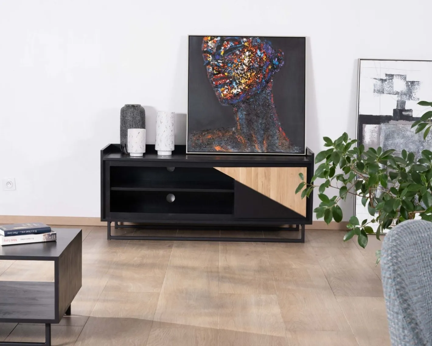 Hot Meuble télé 140 cm en bois massif "Trace" Meuble Télé